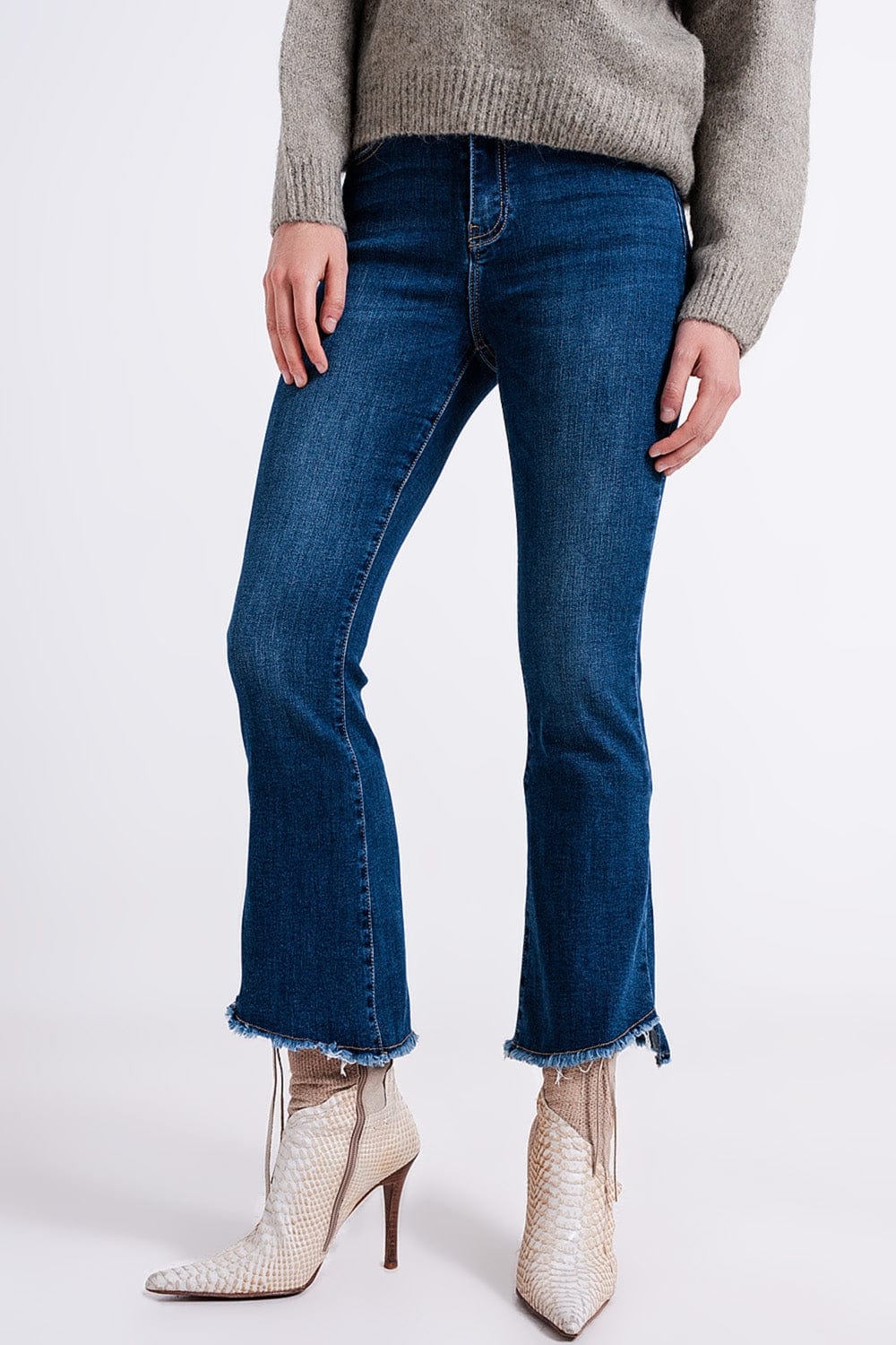 Q2 Women's Jean High Waisted Jeans with Asymmetrical Hem