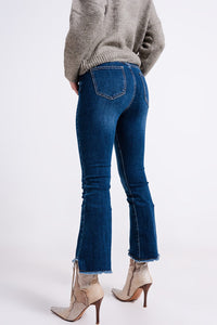 Q2 Women's Jean High Waisted Jeans with Asymmetrical Hem