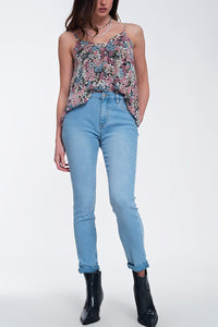 Q2 Women's Jean High-Waisted Jeans with Glitter