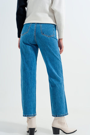 Q2 Women's Jean High Waisted Mom Jeans in Vintage Blue