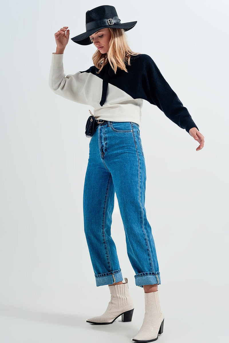 Q2 Women's Jean High Waisted Mom Jeans in Vintage Blue