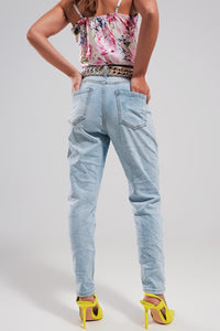 Q2 Women's Jean High Waisted Ripped Jeans in Light Blue