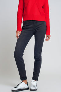 Q2 Women's Jean High Waisted Skinny Jeans In Black