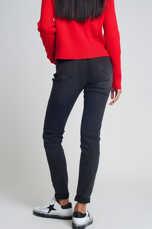 Q2 Women's Jean High Waisted Skinny Jeans In Black