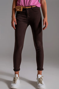 Q2 Women's Jean High Waisted Skinny Jeans In Brown