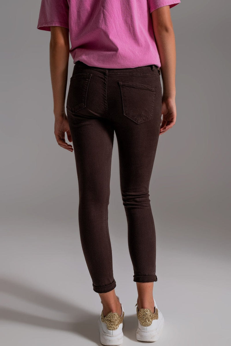 Q2 Women's Jean High Waisted Skinny Jeans In Brown