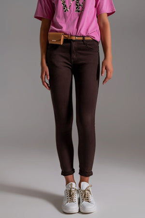 Q2 Women's Jean High Waisted Skinny Jeans In Brown