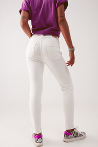 Q2 Women's Jean High Waisted Skinny Jeans in Cream