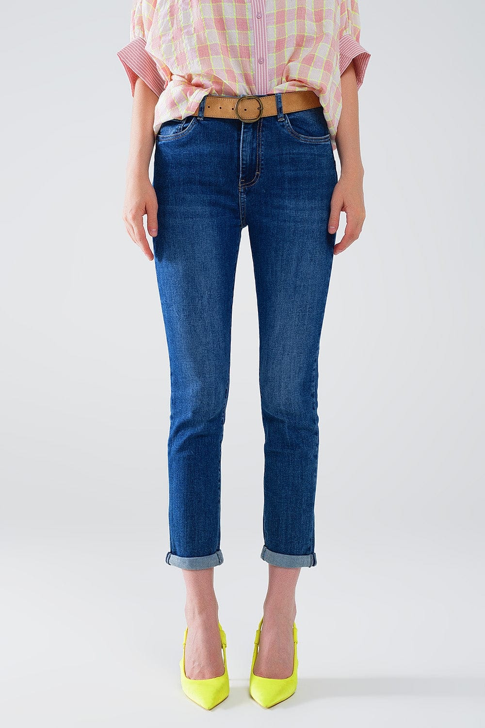 Q2 Women's Jean High Waisted Skinny Jeans In Dark Wash With Five Pockets