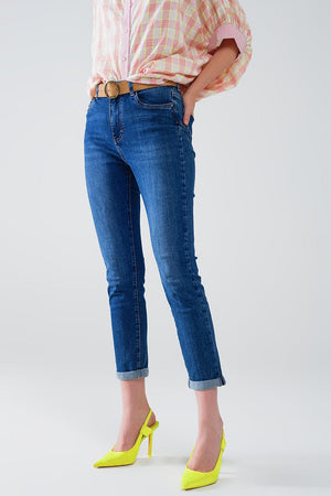 Q2 Women's Jean High Waisted Skinny Jeans In Dark Wash With Five Pockets