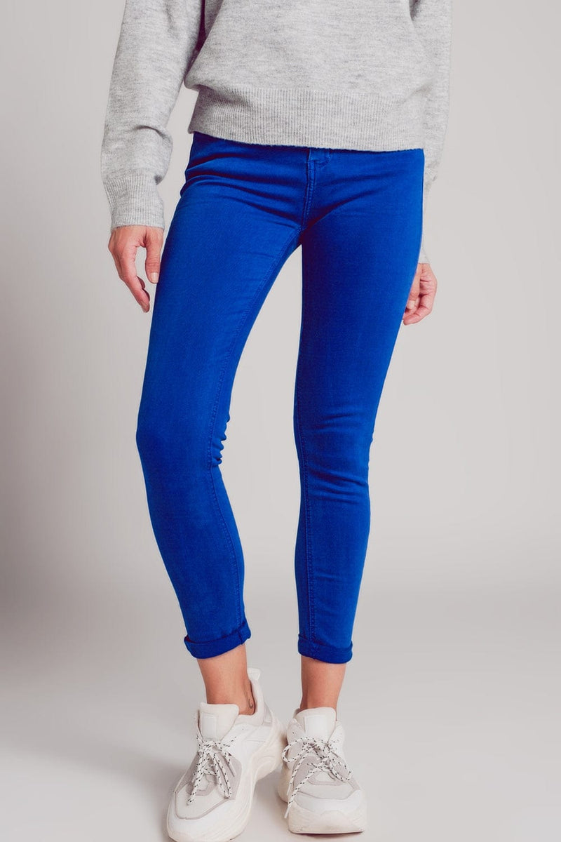 Q2 Women's Jean High Waisted Skinny Jeans in Electric Blue