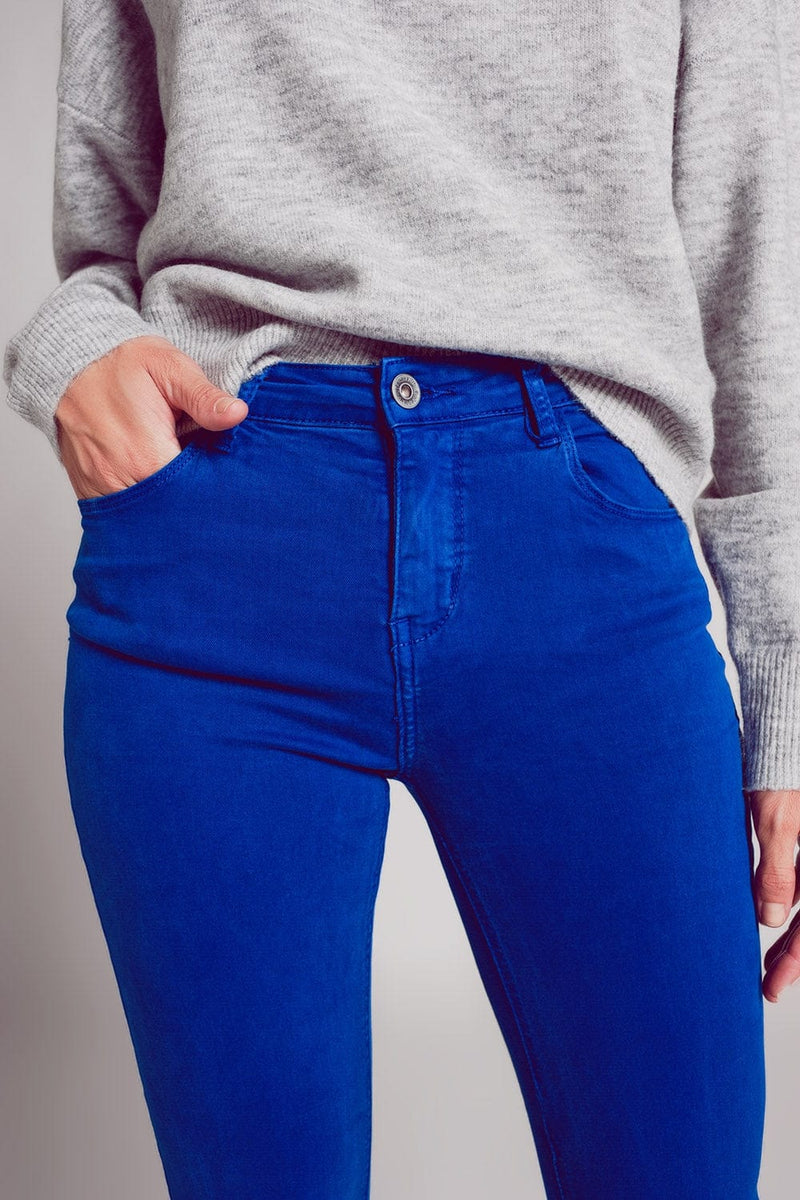 Q2 Women's Jean High Waisted Skinny Jeans in Electric Blue