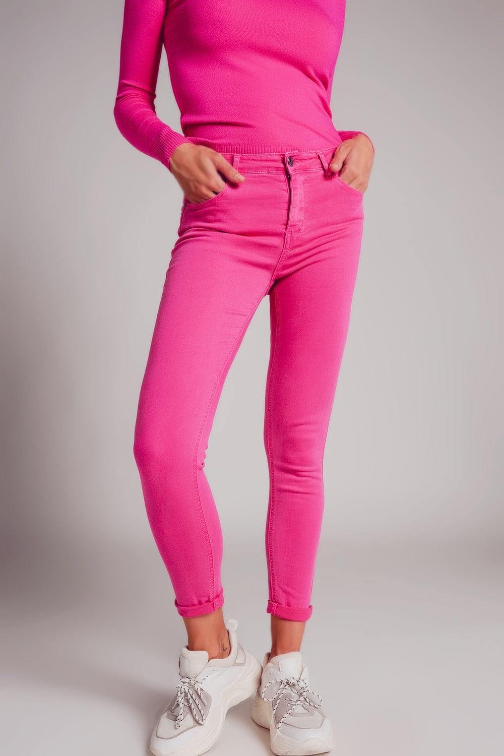 Q2 Women's Jean High Waisted Skinny Jeans in Fuchsia