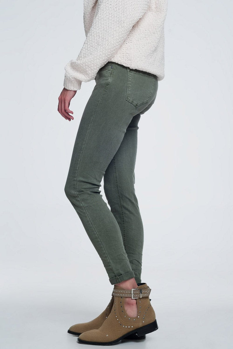 Q2 Women's Jean High Waisted Skinny Jeans in Green