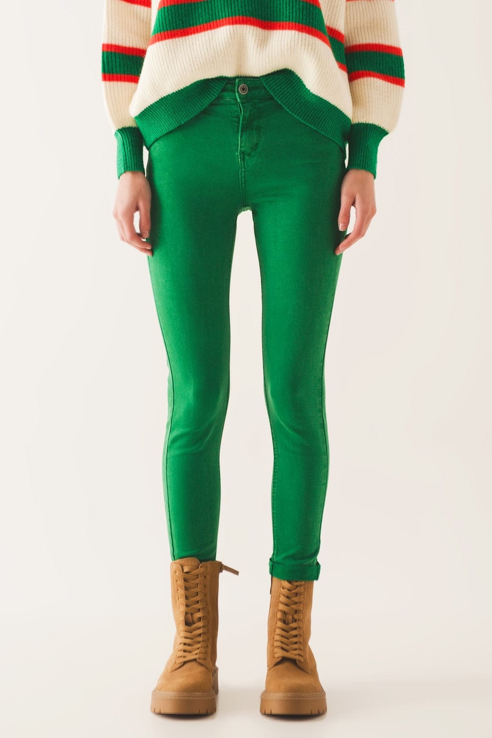 Q2 Women's Jean High Waisted Skinny Jeans in Green