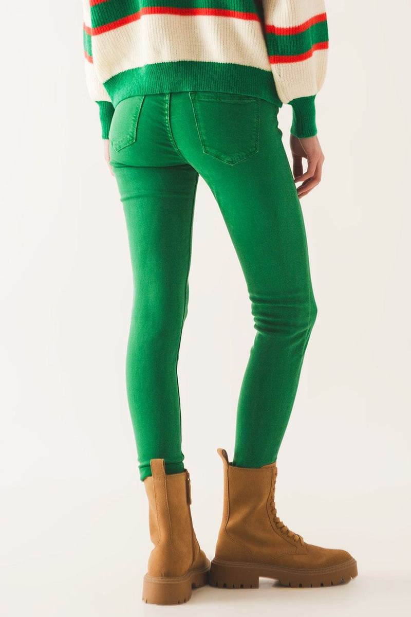 Q2 Women's Jean High Waisted Skinny Jeans in Green