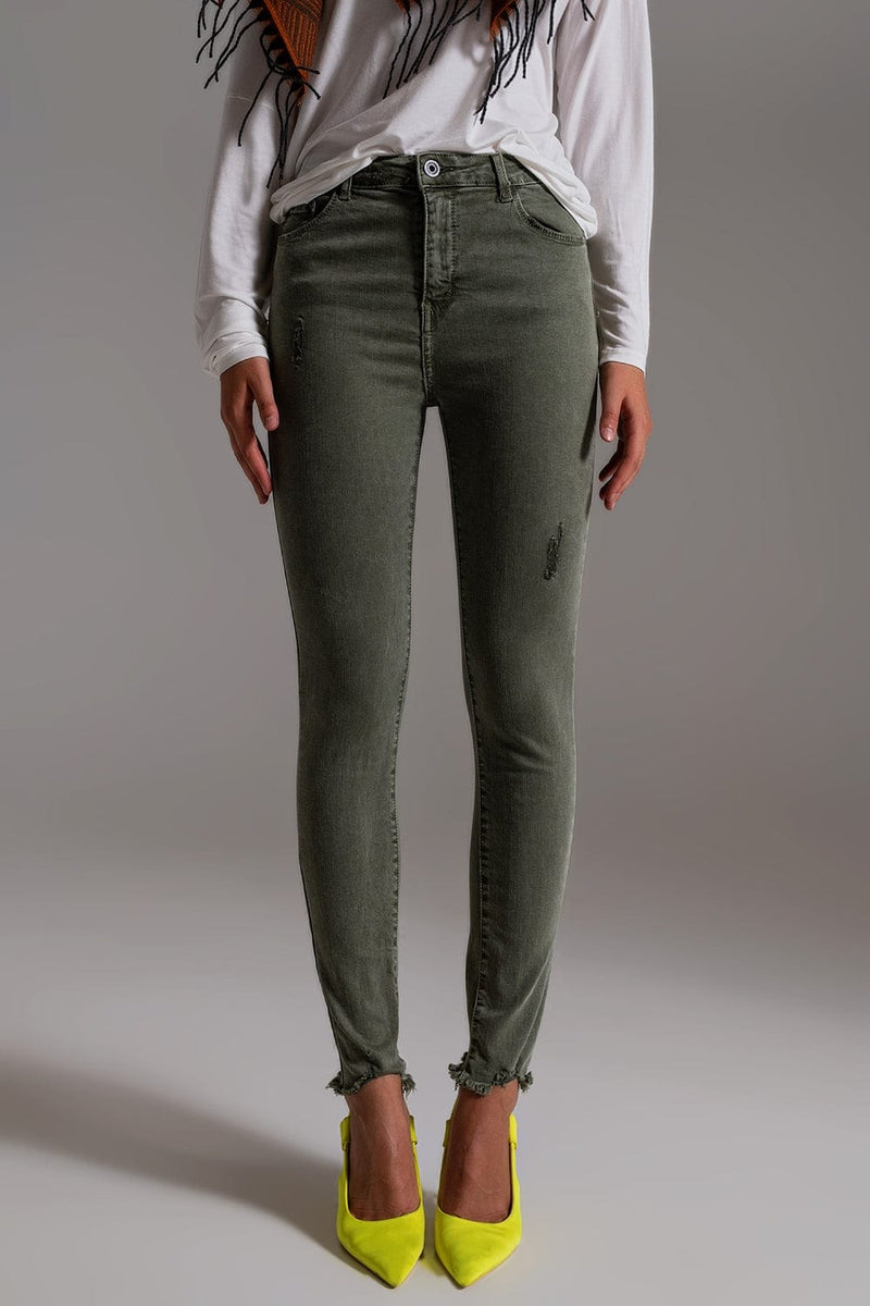 Q2 Women's Jean High Waisted Skinny Jeans In Khaki