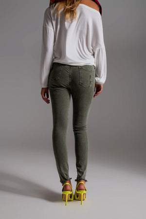 Q2 Women's Jean High Waisted Skinny Jeans In Khaki