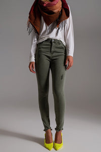 Q2 Women's Jean High Waisted Skinny Jeans In Khaki