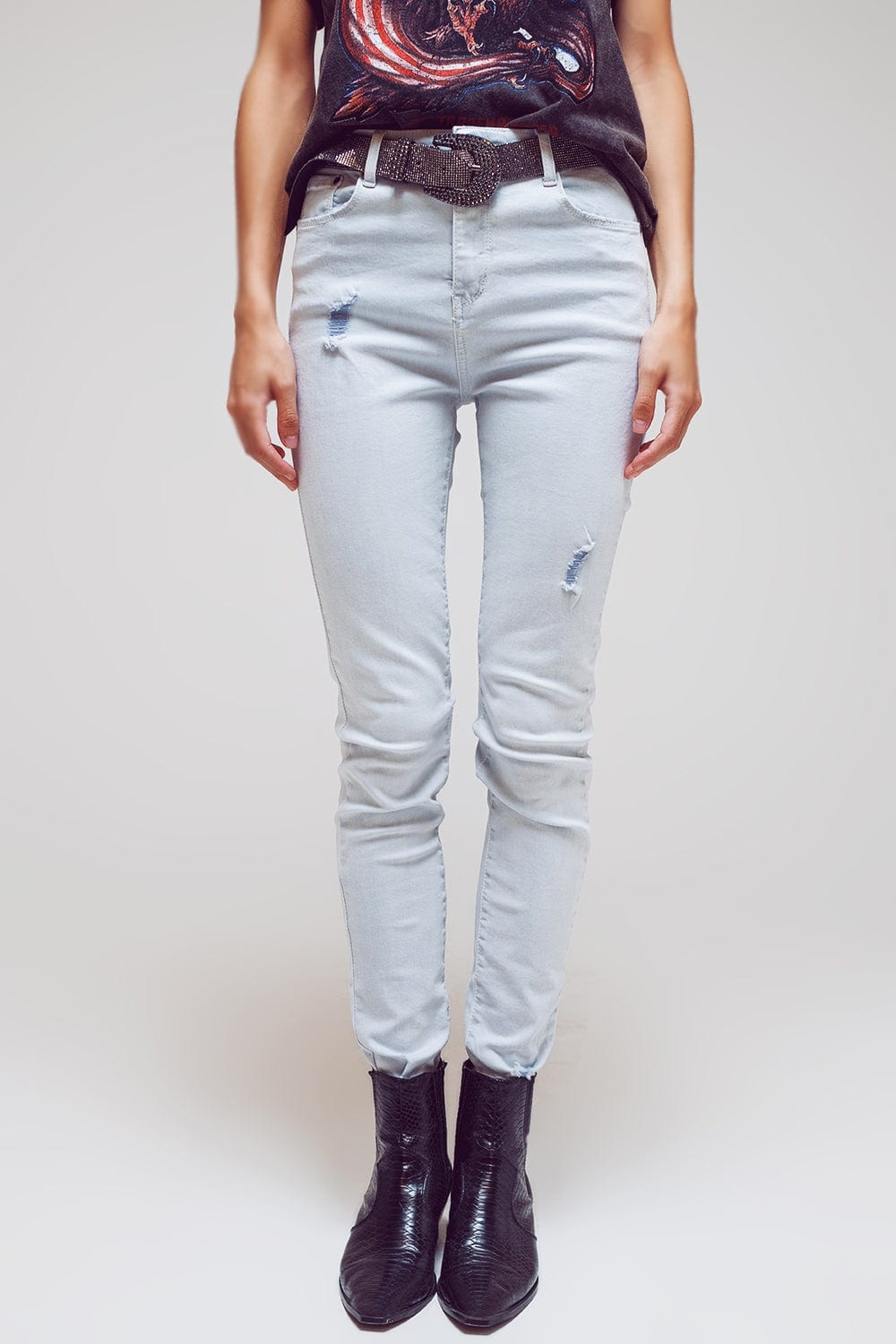 Q2 Women's Jean High Waisted Skinny Jeans In Light Blue
