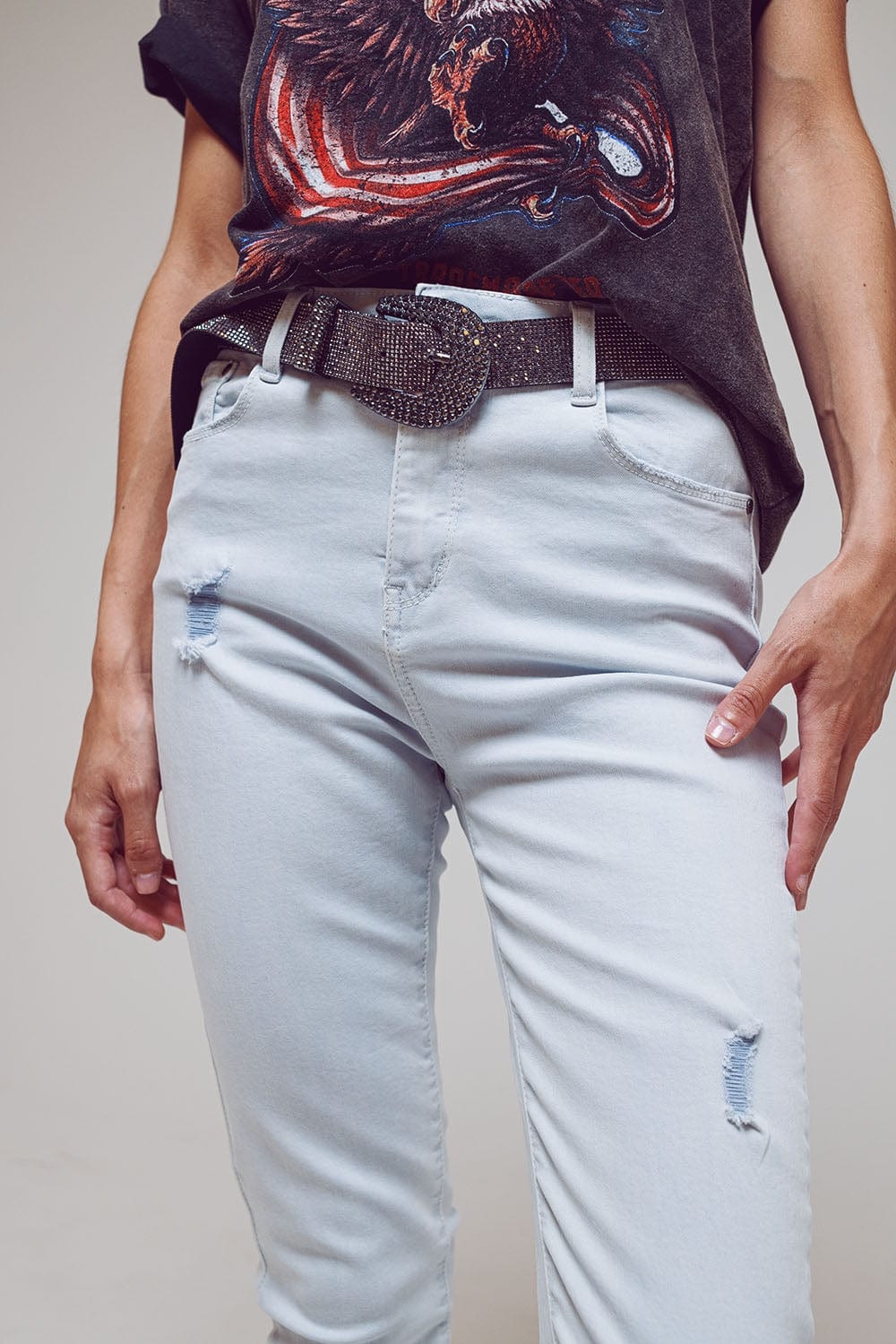 Q2 Women's Jean High Waisted Skinny Jeans In Light Blue