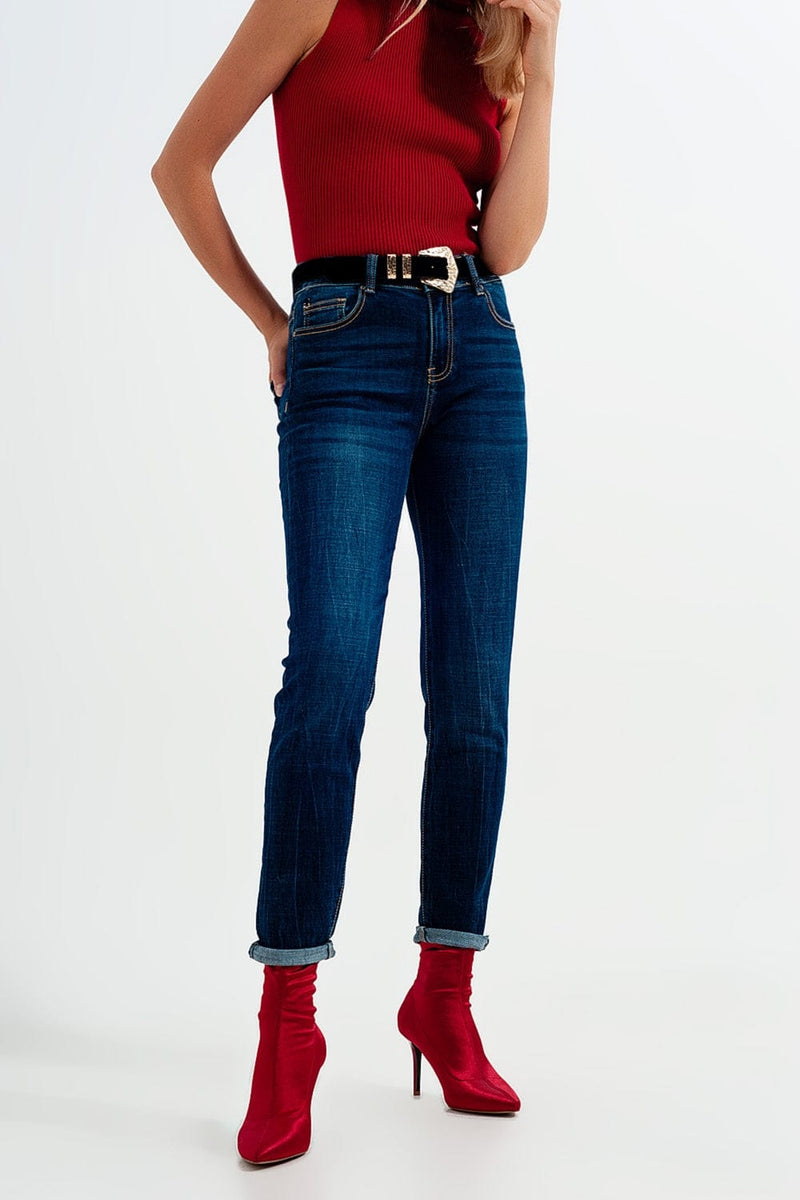 Q2 Women's Jean High Waisted Skinny Jeans in Mid Blue