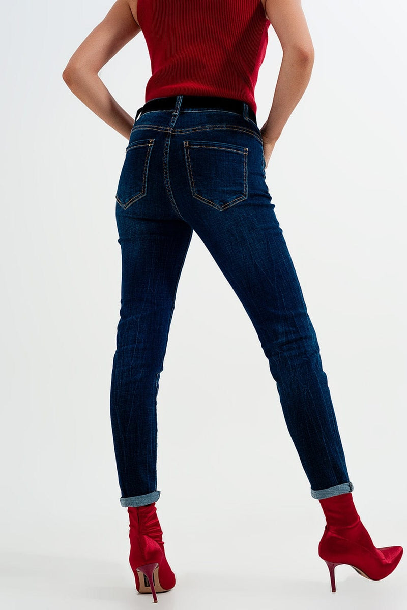 Q2 Women's Jean High Waisted Skinny Jeans In Mid Blue Wash