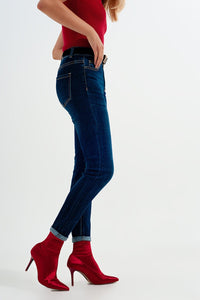 Q2 Women's Jean High Waisted Skinny Jeans In Mid Blue Wash