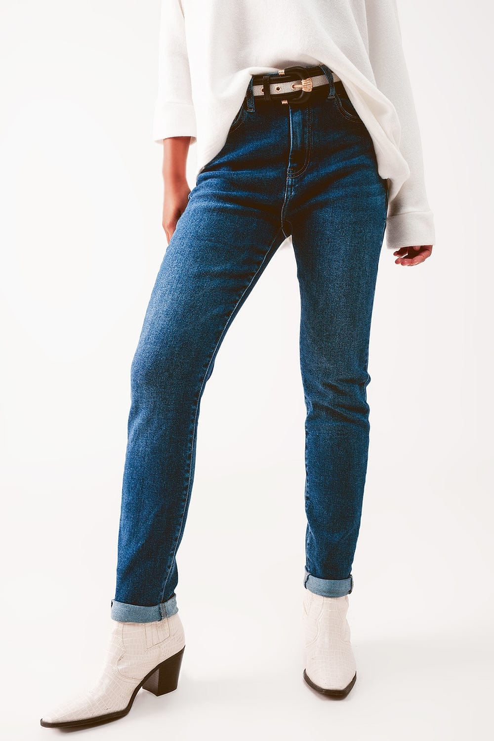 Q2 Women's Jean High Waisted Skinny Jeans in Mid Wash