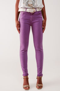 Q2 Women's Jean High Waisted Skinny Jeans in Purple