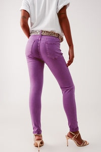 Q2 Women's Jean High Waisted Skinny Jeans in Purple