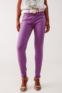 Q2 Women's Jean High Waisted Skinny Jeans in Purple