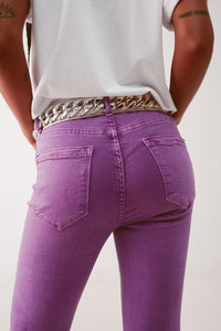 Q2 Women's Jean High Waisted Skinny Jeans in Purple