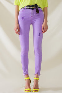 Q2 Women's Jean High Waisted Super Skinny Jeans In Purple