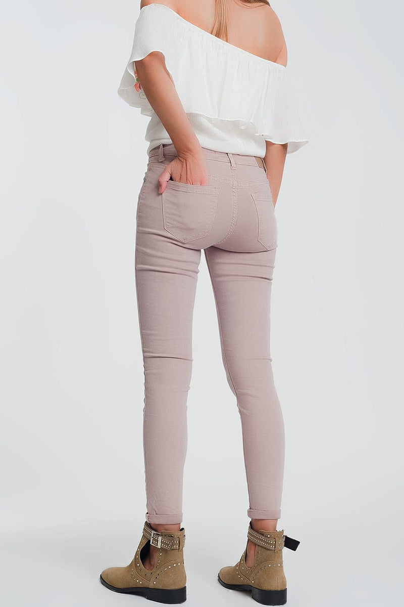 Q2 Women's Jean High Waisted Super Skinny Pants in Pink