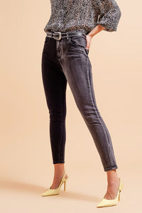 Q2 Women's Jean Jeans in Color Block Grey and Black