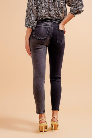 Q2 Women's Jean Jeans in Color Block Grey and Black