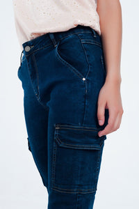 Q2 Women's Jean Jeans in navy with cargo pockets