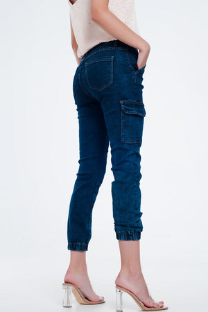 Q2 Women's Jean Jeans in navy with cargo pockets