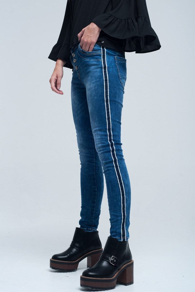 Q2 Women's Jean Jeans skinny with stripes on the side