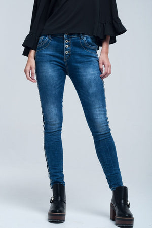 Q2 Women's Jean Jeans skinny with stripes on the side