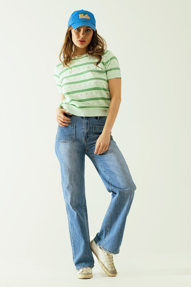 Q2 Women's Jean Jeans Wide Legs With Front Closure With Metalic Buttons And Front Pockets