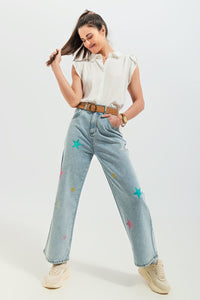 Q2 Women's Jean Jeans with Star Print