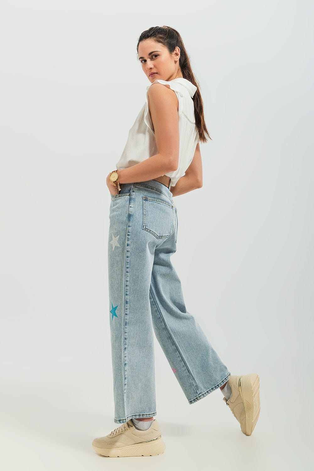 Q2 Women's Jean Jeans with Star Print