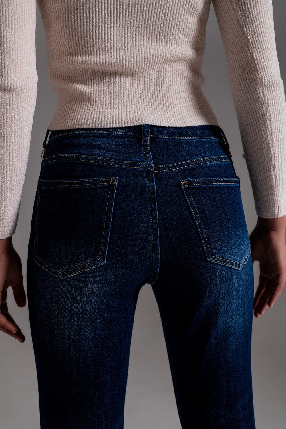 Q2 Women's Jean Jeans With Strass Fringe At Pockets In Dark Wash