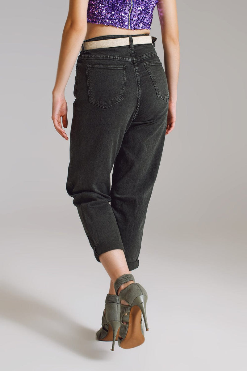 Q2 Women's Jean Khaki Green Relaxed Pants With Pocket Detail At The Waist