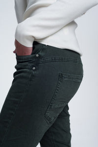 Q2 Women's Jean Khaki Jeans with Button Closure