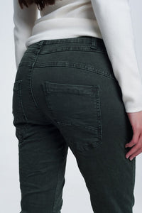 Q2 Women's Jean Khaki Jeans with Button Closure