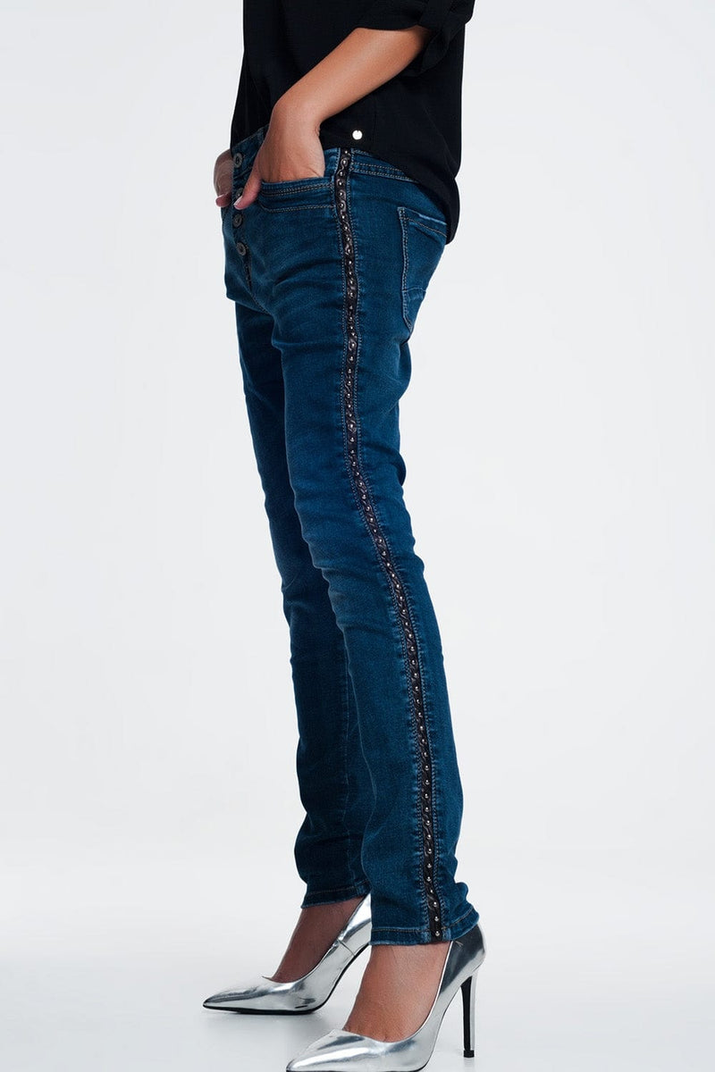 Q2 Women's Jean Leather Look Studded Jeans