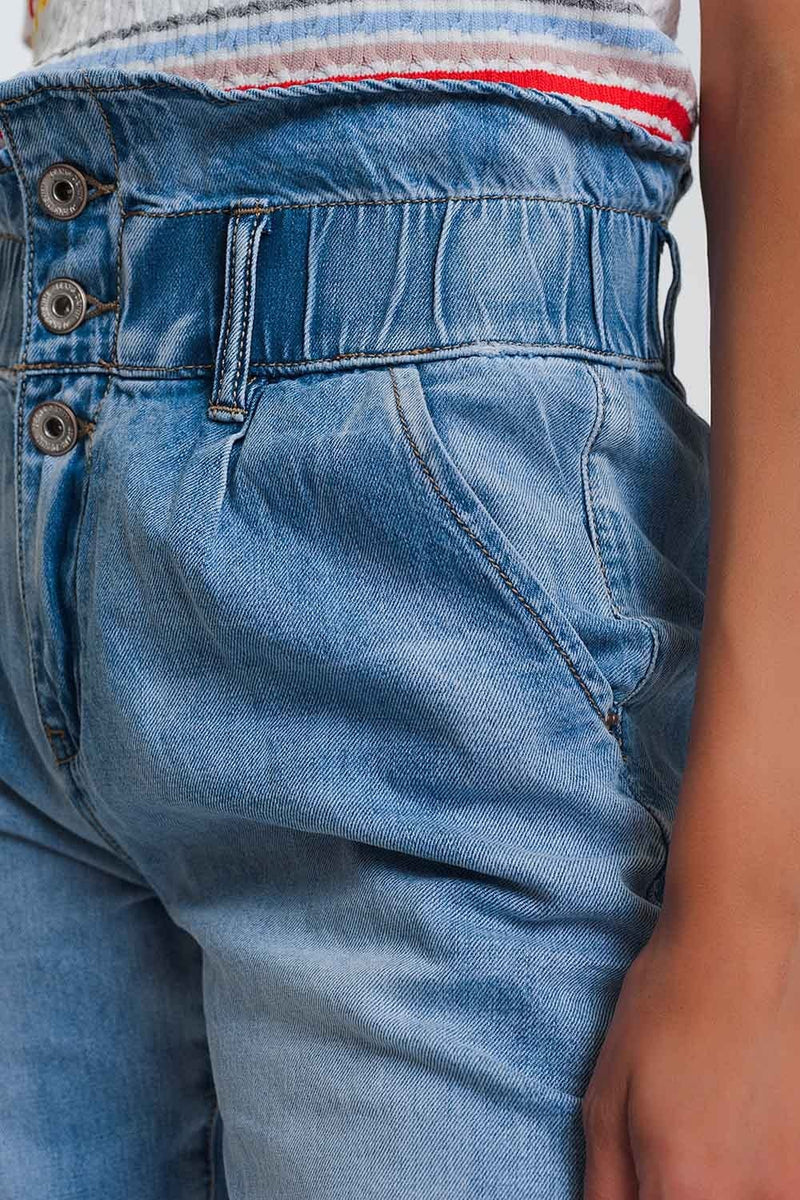 Q2 Women's Jean Light Denim Straight Jeans with Big Waistband Detail